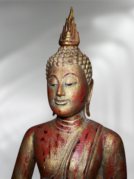 Wood Thai Earth Witness Buddha Statue 40"
