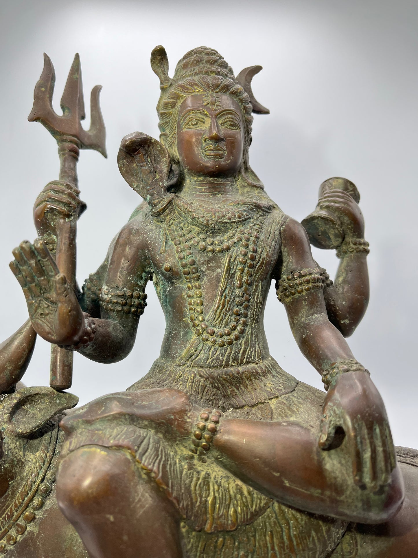 Brass Abhaya Shiva Seated on Nandi Statue 17"