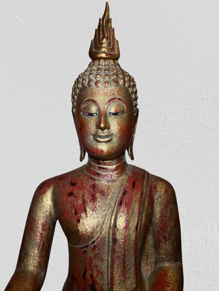 Wood Thai Earth Witness Buddha Statue 40"