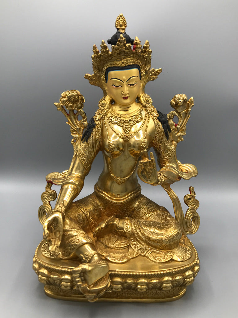Brass Green Tara Statue 12"
