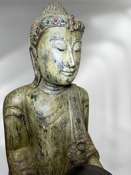 Wood Standing Buddha with Offering Bowl 69"