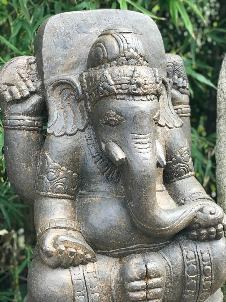 Stone Garden Ganesh Carving Holding Tusk 34" - Routes Gallery