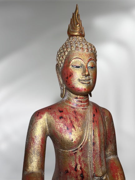 Wood Thai Earth Witness Buddha Statue 40"