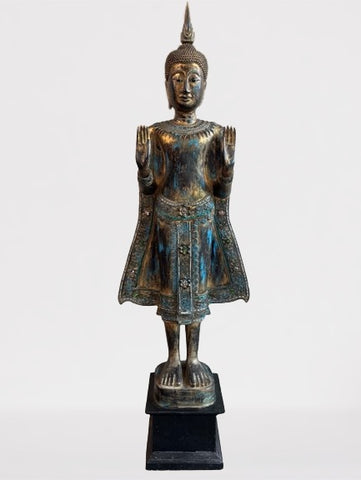 Wood Standing Thai Buddha Statue 52"