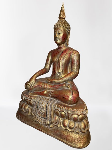 Wood Thai Earth Witness Buddha Statue 40"