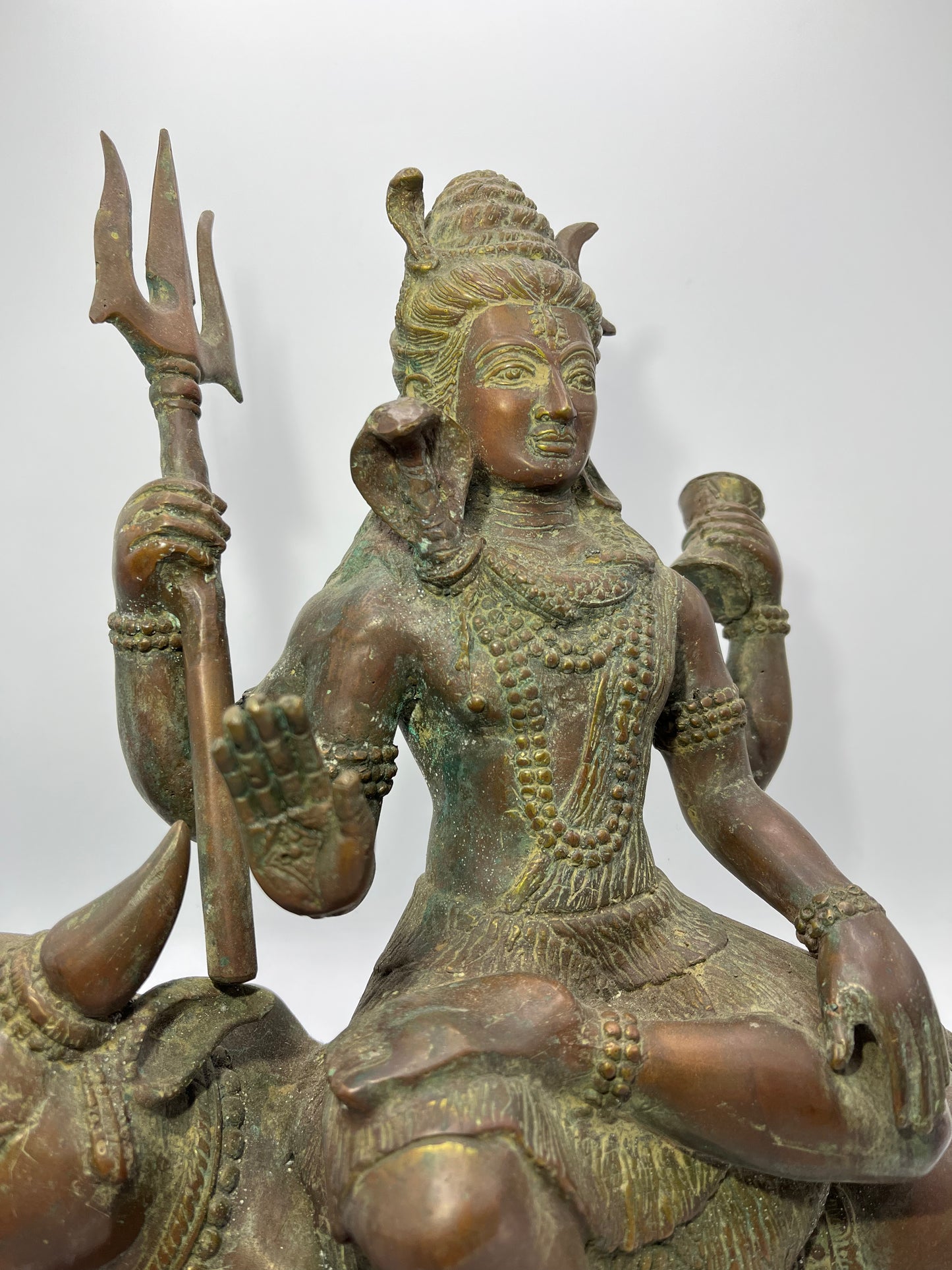 Brass Abhaya Shiva Seated on Nandi Statue 17"