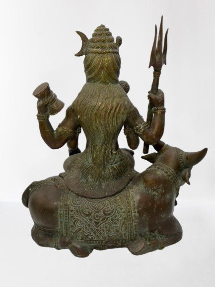 Brass Abhaya Shiva Seated on Nandi Statue 17"