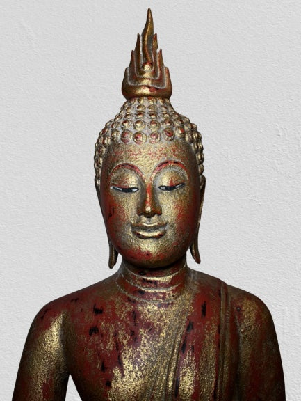 Wood Thai Earth Witness Buddha Statue 40"