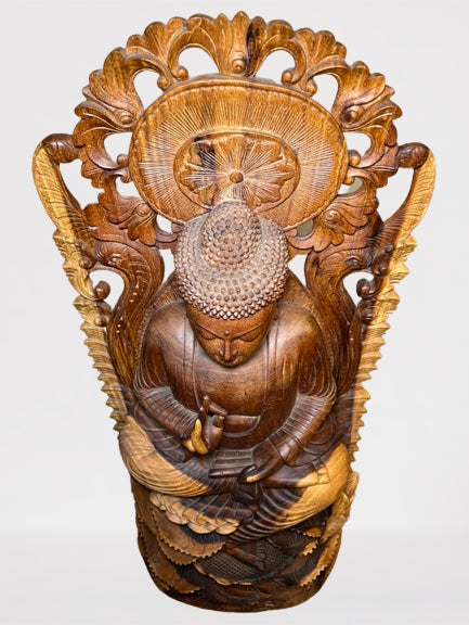 Wood Buddha Sculpture in Vitarka Mudra 45"