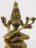 Brass Saraswati Wisdom Goddess Statue 8"