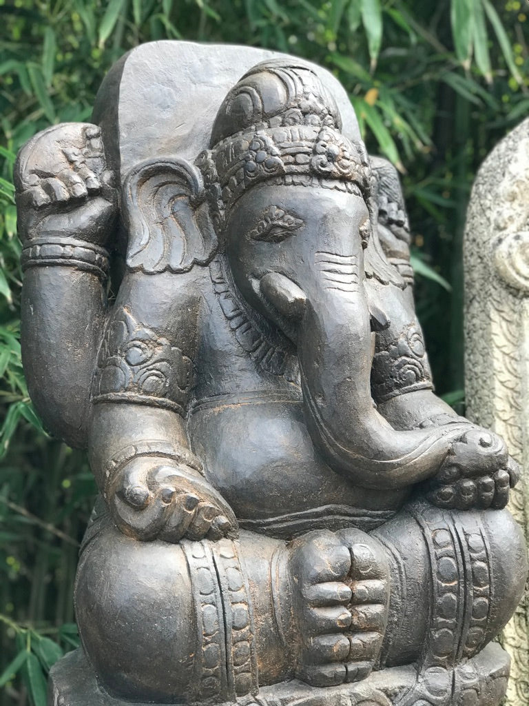 Stone Garden Ganesh Carving Holding Tusk 34" - Routes Gallery