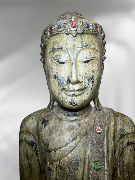 Wood Standing Buddha with Offering Bowl 69"