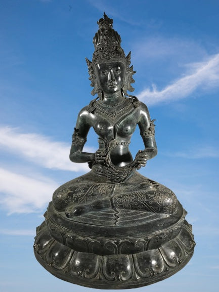 Seated Brass Dewi Sri / Sri Devi Goddess 27" - Routes Gallery