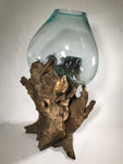 Glass & Teak Terrarium Vase Sculpture 28" - Routes Gallery