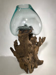 Glass & Teak Terrarium Vase Sculpture 28" - Routes Gallery