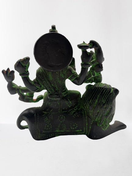 Brass Durga Statue Seated on Lion 4"
