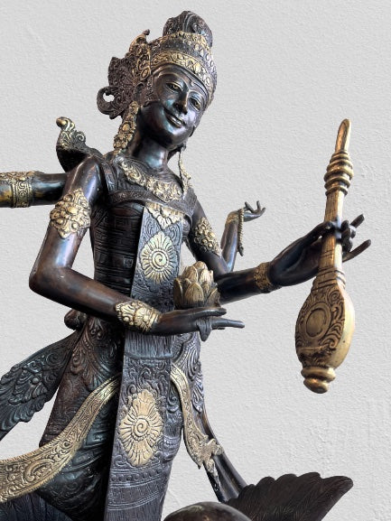 Brass Saraswati Wisdom Goddess Statue 46"