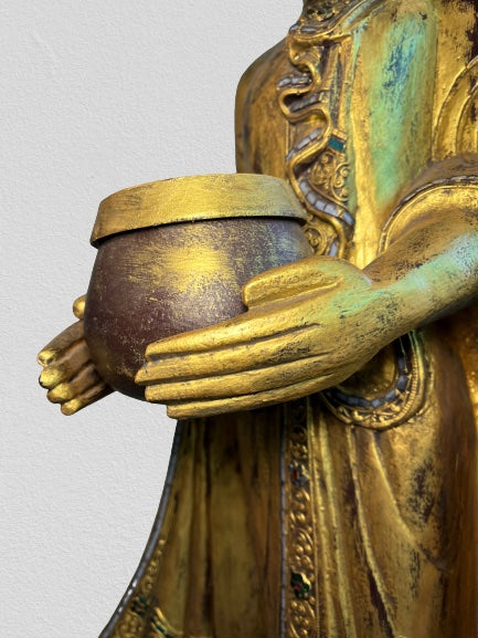 Wood Standing Monk with Offering Bowl 48"