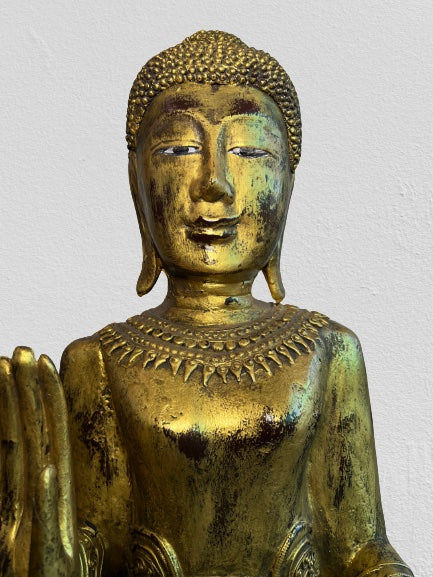 Wood Standing Abhaya Buddha Statue 46"