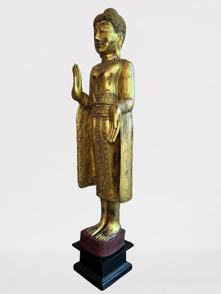Wood Standing Abhaya Buddha Statue 46"