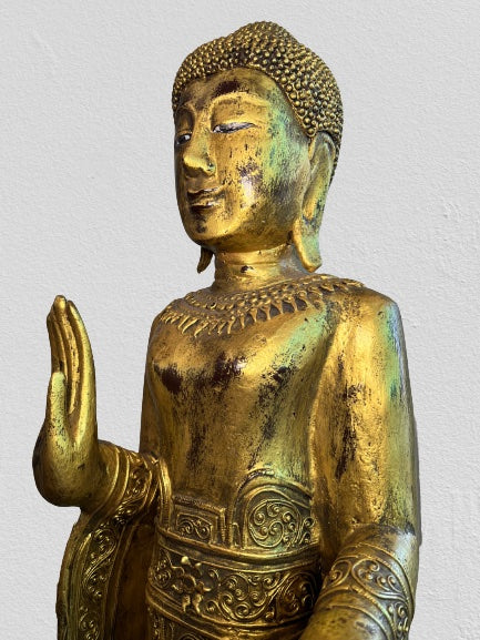 Wood Standing Abhaya Buddha Statue 46"