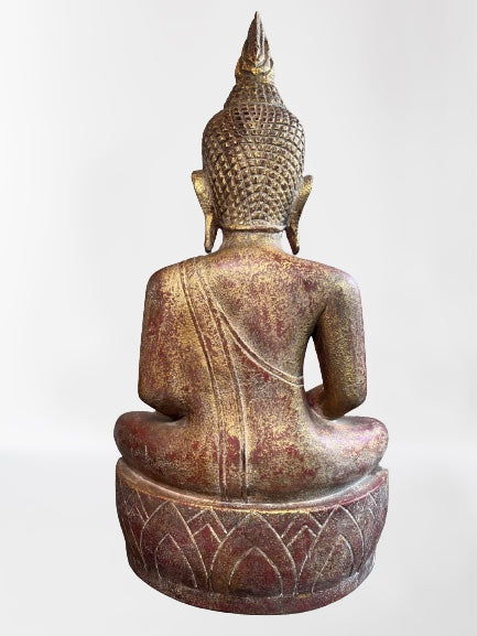 Wood Meditating Lanna Thai Buddha Statue 26"