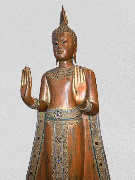 Wood Standing Thai Buddha Statue 63"