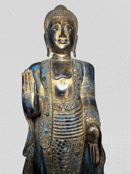 Wood Standing Abhaya Buddha Statue 48"