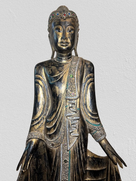 Wood Standing Mandalay Buddha Statue 69"