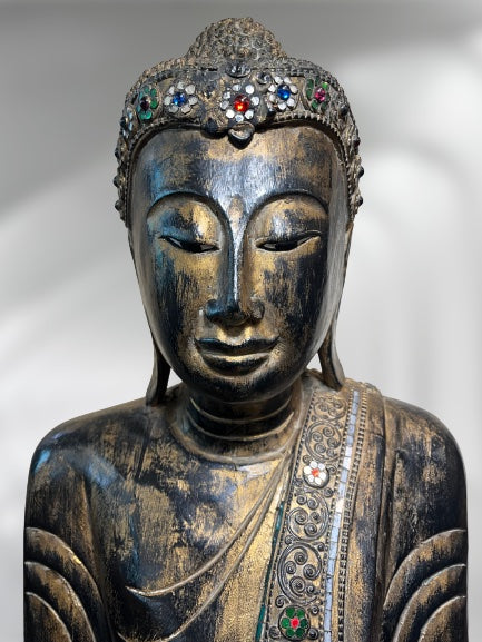Wood Standing Mandalay Buddha Statue 69"