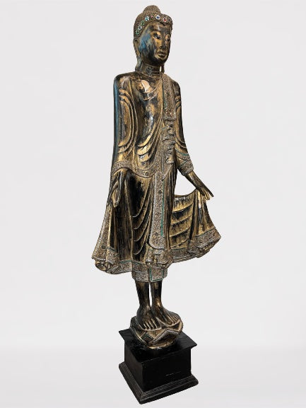 Wood Standing Mandalay Buddha Statue 69"