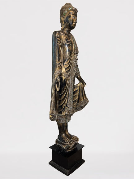 Wood Standing Mandalay Buddha Statue 69"