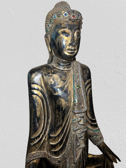 Wood Standing Mandalay Buddha Statue 69"