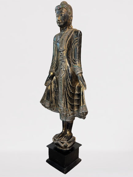 Wood Standing Mandalay Buddha Statue 69"
