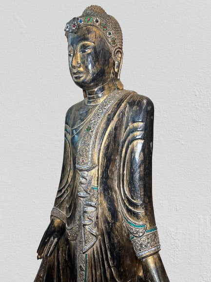 Wood Standing Mandalay Buddha Statue 69"