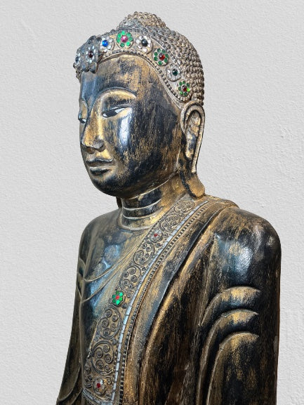 Wood Standing Mandalay Buddha Statue 69"