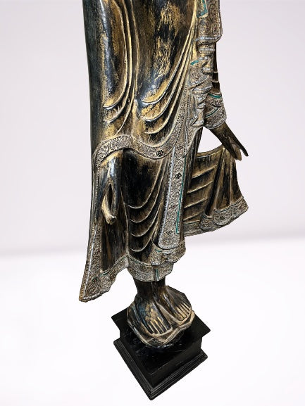 Wood Standing Mandalay Buddha Statue 69"