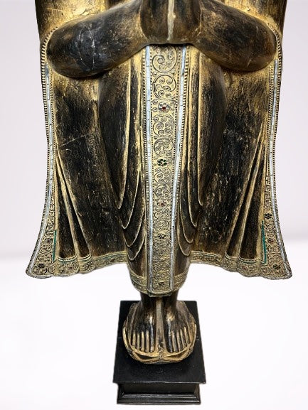 Wood Standing Namaste Buddha Statue 69"