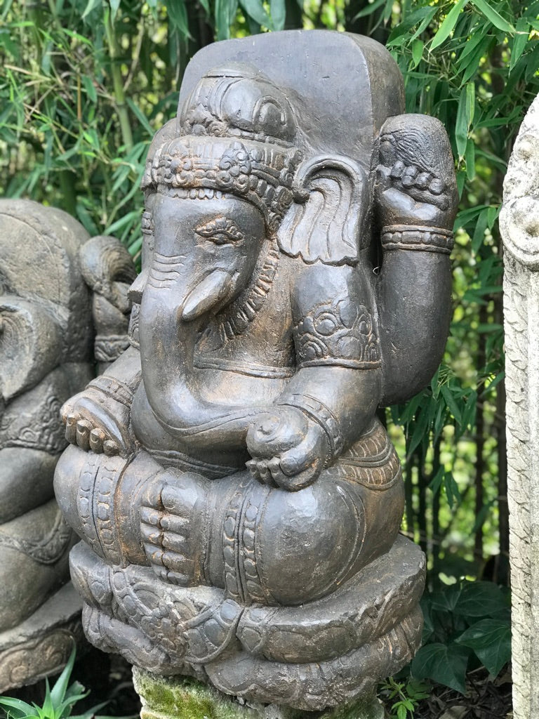 Stone Garden Ganesh Carving Holding Tusk 34" - Routes Gallery