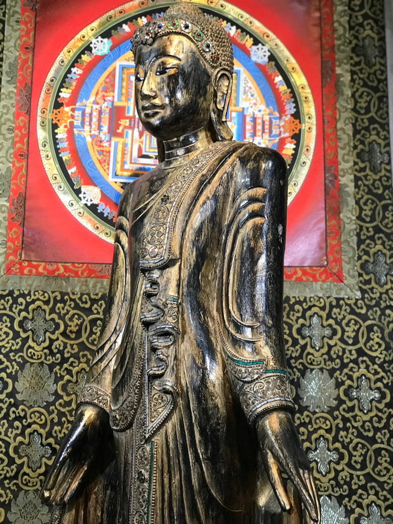 Wood Standing Mandalay Buddha Statue 69" - Routes Gallery