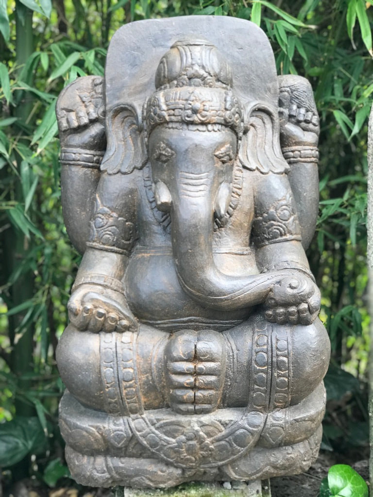 Stone Garden Ganesh Carving Holding Tusk 34" - Routes Gallery