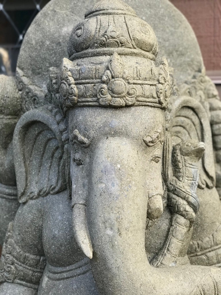 Large Stone Seated Ganesh Statue 56" - Routes Gallery