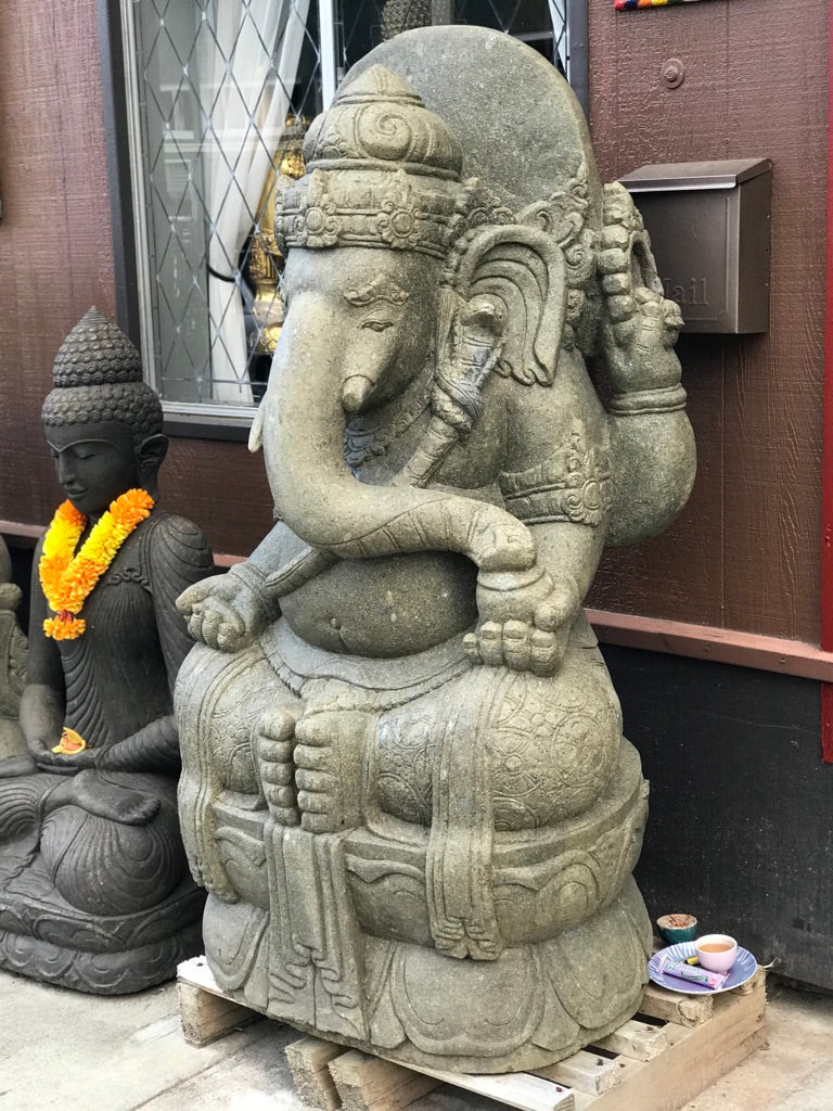 Large Stone Seated Ganesh Statue 56" - Routes Gallery