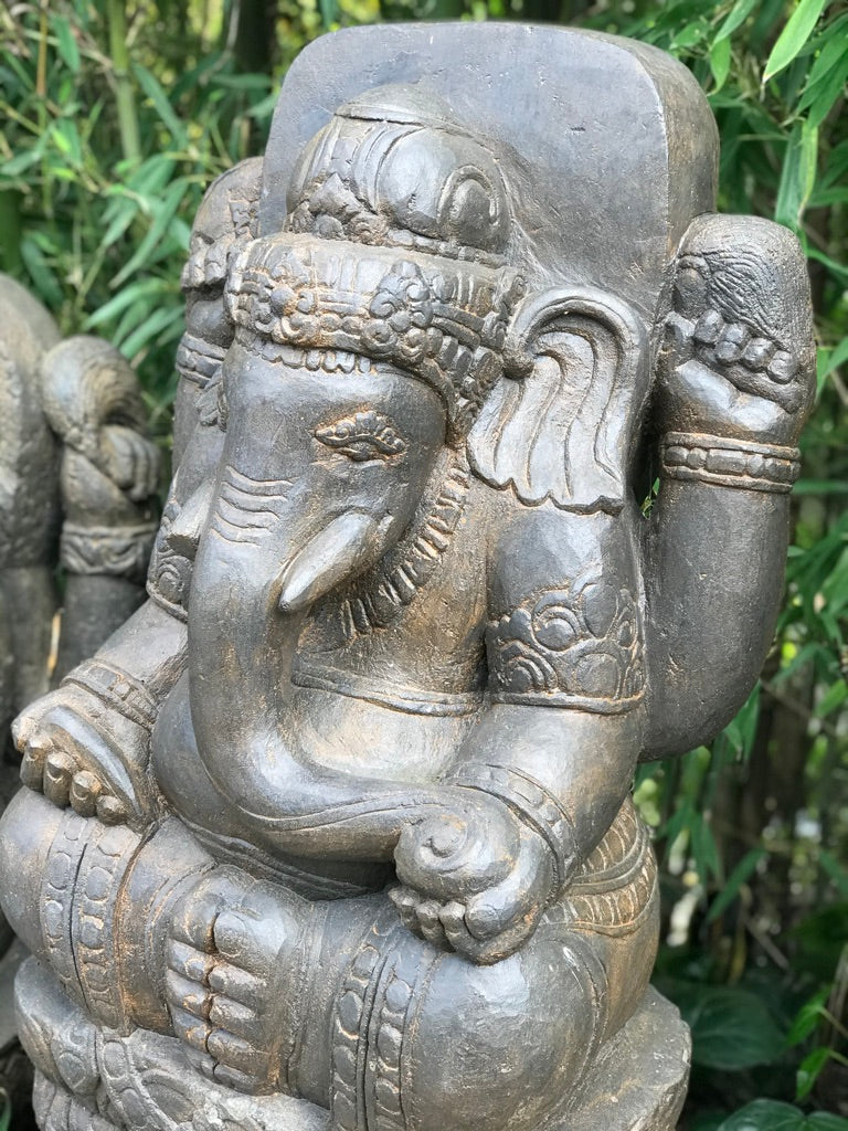 Stone Garden Ganesh Carving Holding Tusk 34" - Routes Gallery