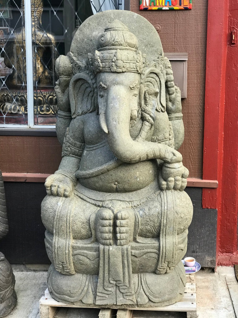 Large Stone Seated Ganesh Statue 56" - Routes Gallery