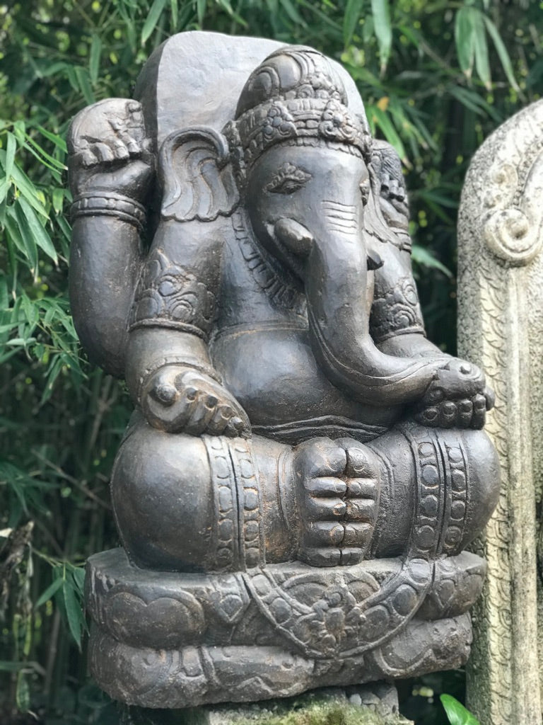 Stone Garden Ganesh Carving Holding Tusk 34" - Routes Gallery