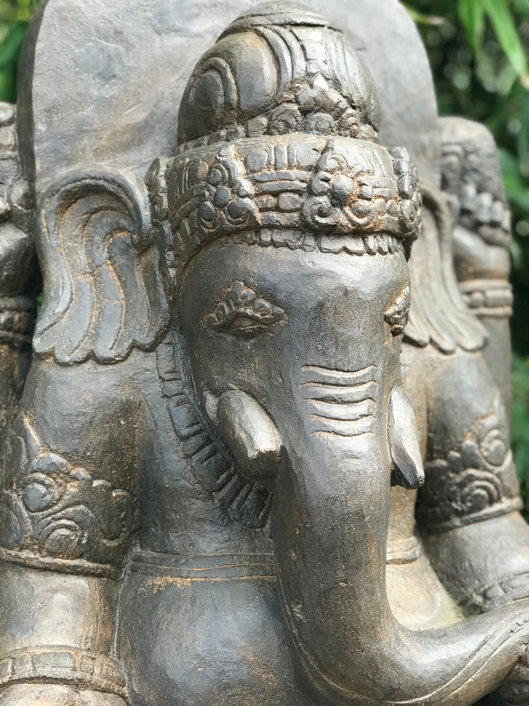 Stone Garden Ganesh Carving Holding Tusk 34" - Routes Gallery
