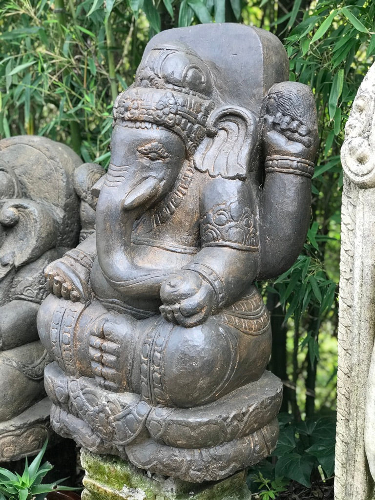 Stone Garden Ganesh Carving Holding Tusk 34" - Routes Gallery