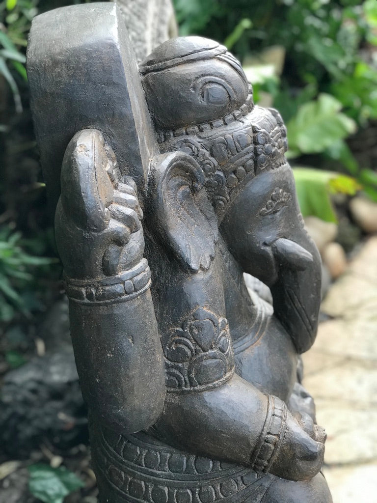 Stone Garden Ganesh Carving Holding Tusk 34" - Routes Gallery