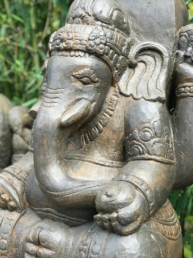 Stone Garden Ganesh Carving Holding Tusk 34" - Routes Gallery